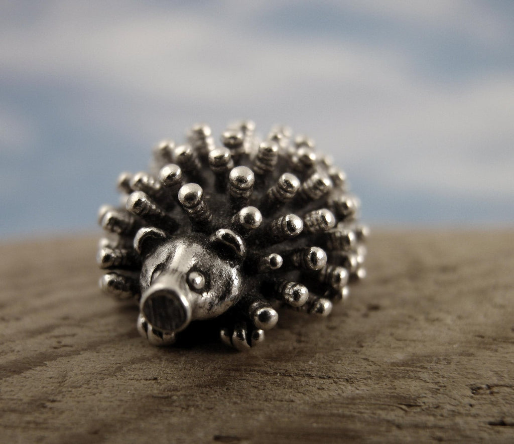 Holly Hedgehog Sterling Silver Charm - 13mm X 11mm - Handmade Jump Ring Included - 100% Guarantee