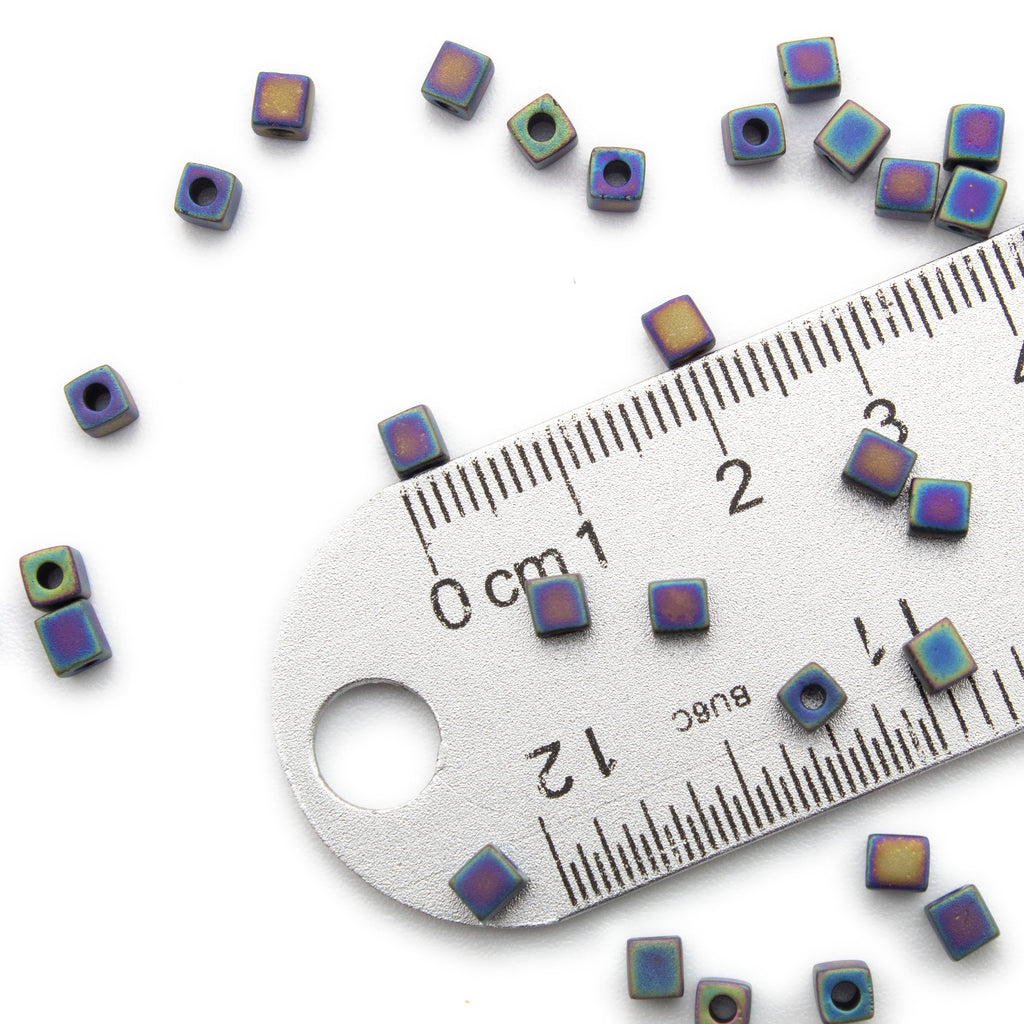 100 Matte Black AB Miyuki 3mm Cube Seed Beads - 100% Guarantee