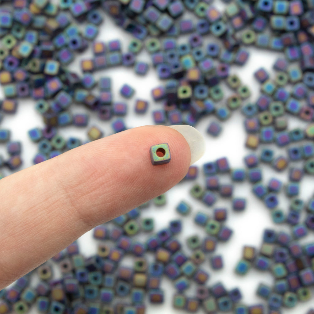 50 Matte Black AB Miyuki 4mm Cube Seed Beads - 100% Guarantee