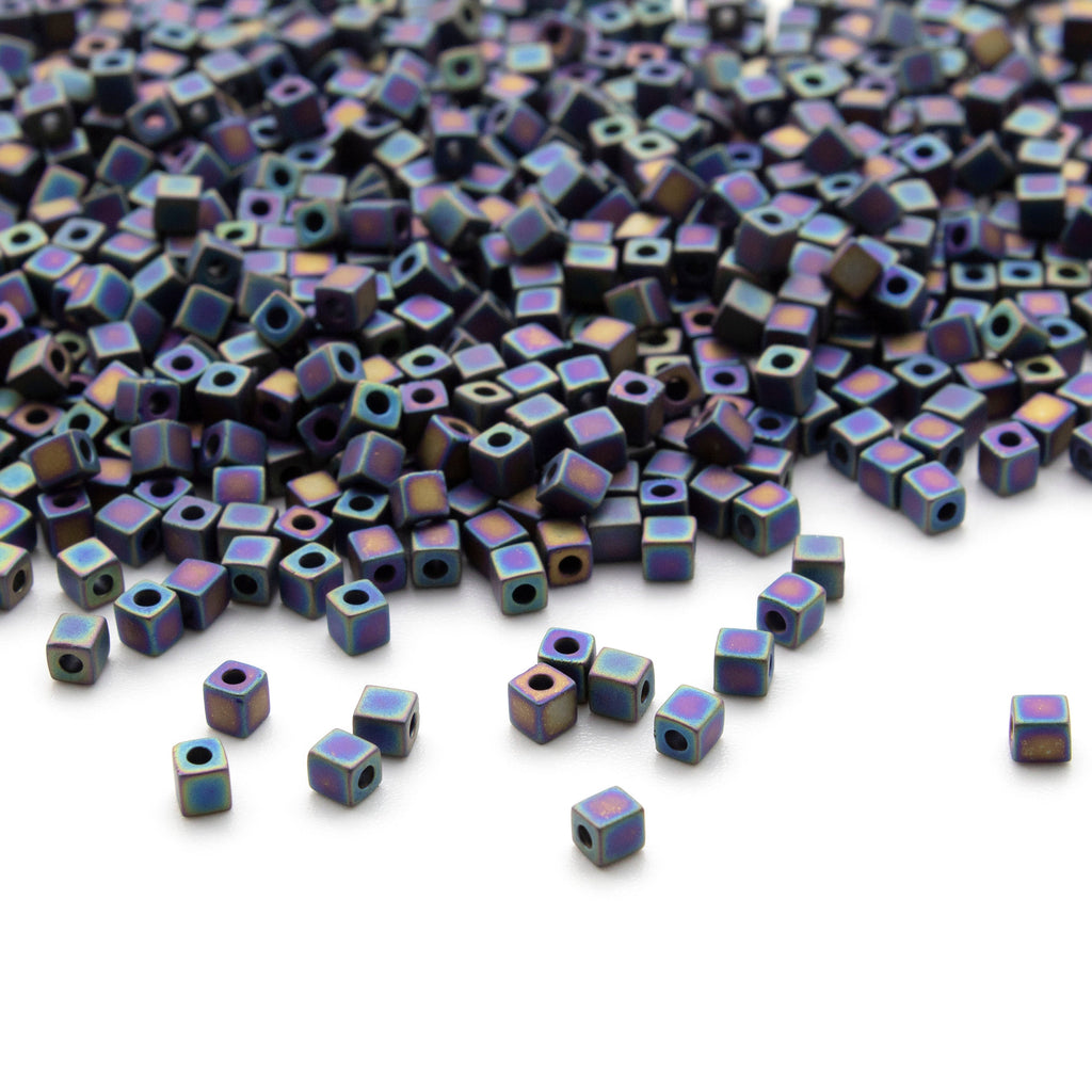 100 Matte Black AB Miyuki 3mm Cube Seed Beads - 100% Guarantee
