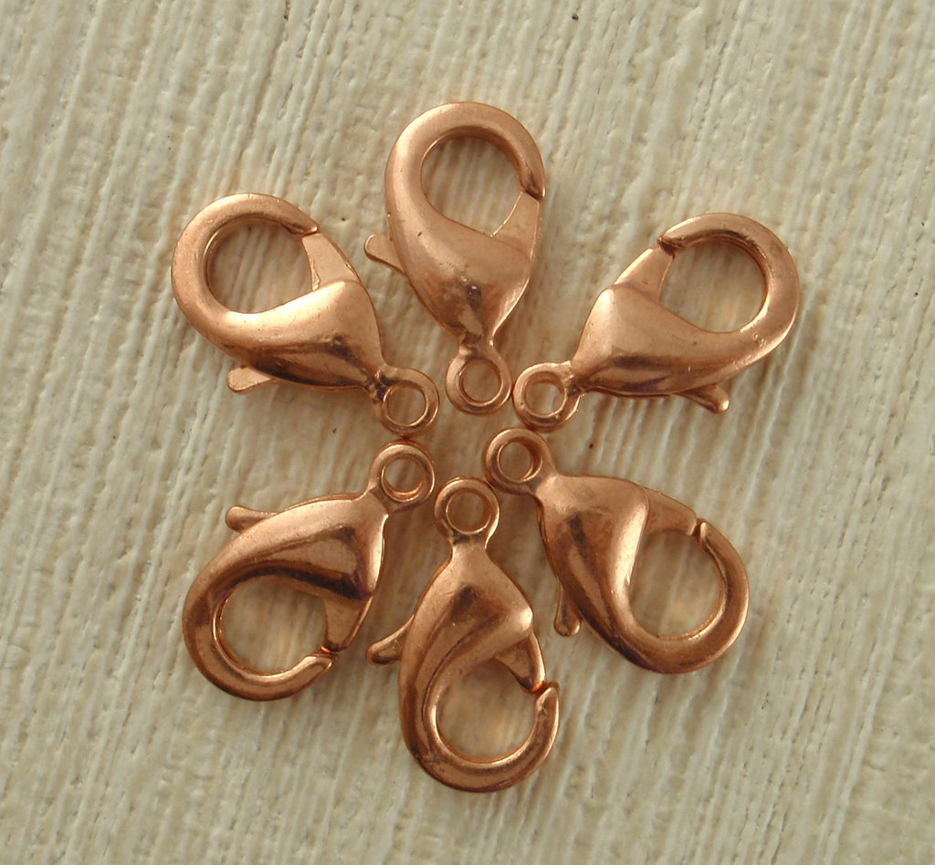 5 Copper Plated Brass Lobster Clasps - Teardrop Style - Large 15mm X 8mm - 100% Guarantee