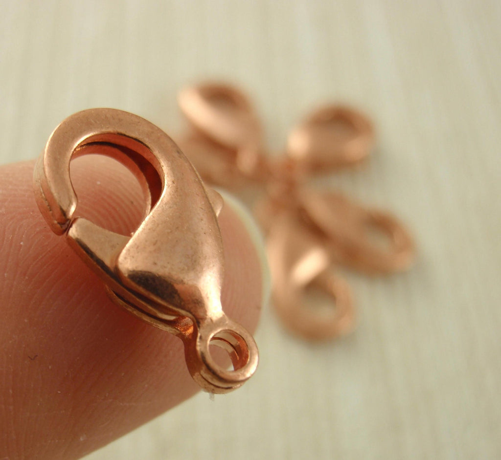 5 Copper Plated Brass Lobster Clasps - Teardrop Style - Large 15mm X 8mm - 100% Guarantee