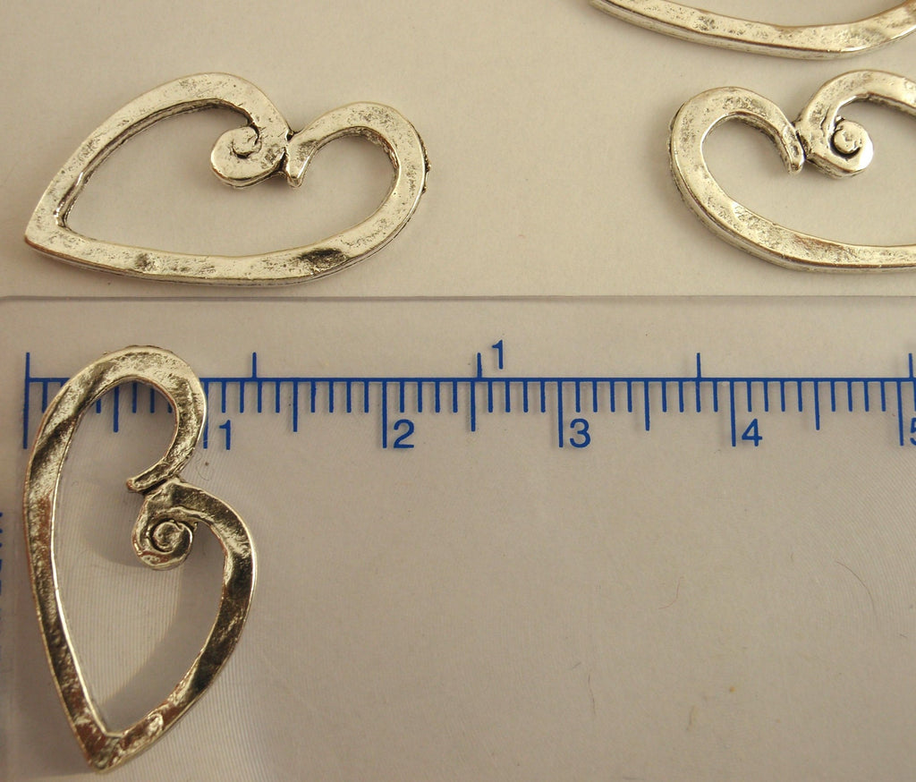 4 Textured Heart Charms  - 23mm X 13mm - Antique Copper