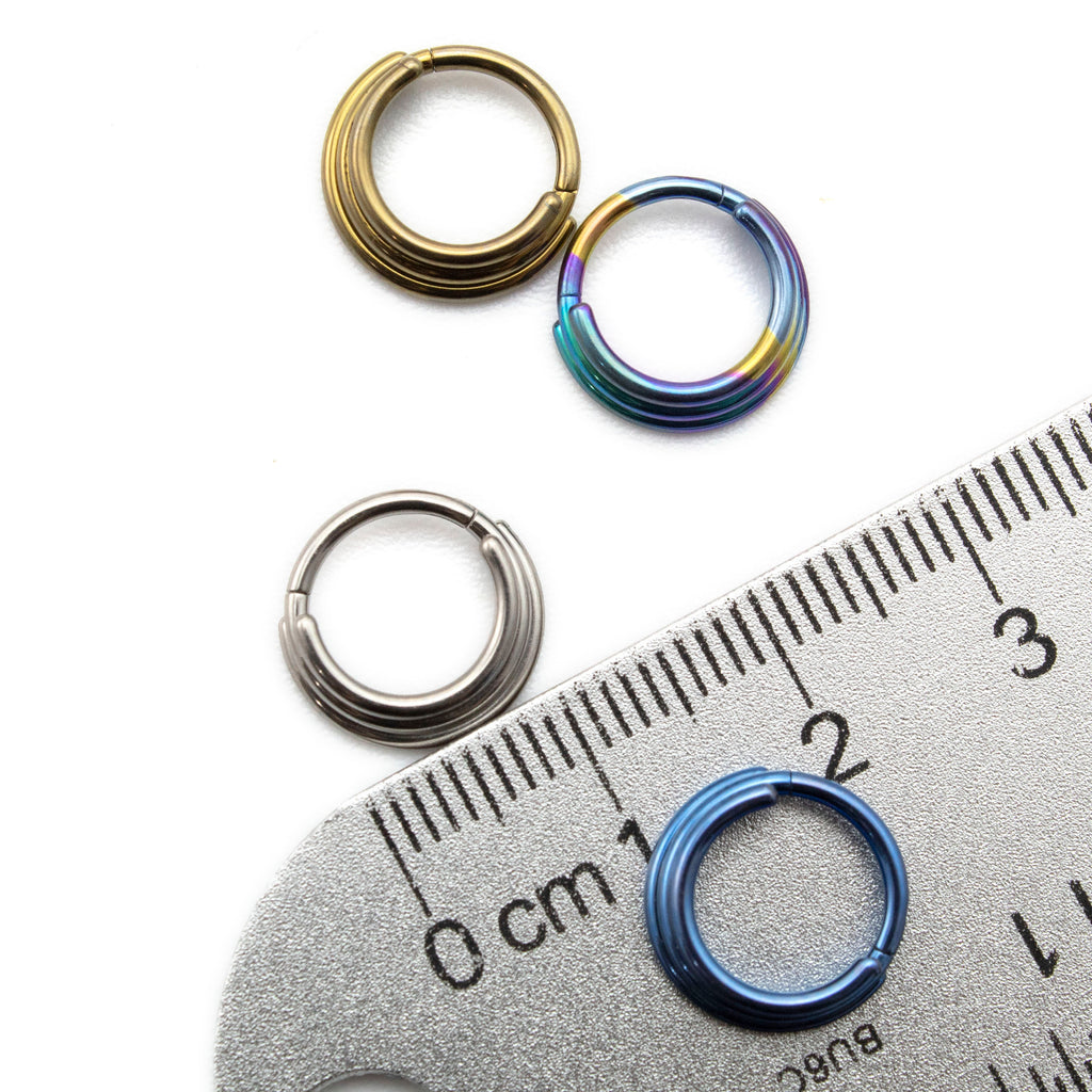 3 RIng Titanium Hoop - 16 gauge Clicker Segment - Colorful and Hypoallergenic Piercing