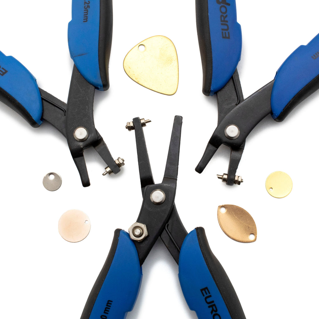 Hole Punch Pliers In Three Sizes - Free Sample of Stamping Discs Included - Replacement Tips Also Available