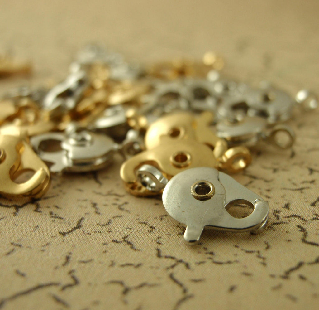 6 Silver or Gold Plated Steampunk Lobster Clasps - 12mm X 6.5mm - 100% Guarantee