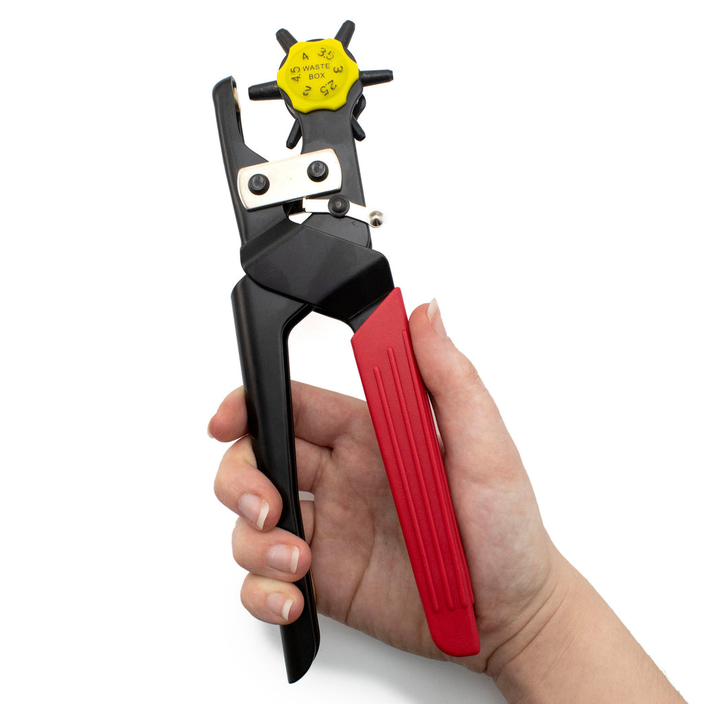 Leather Hole Punch with 6 Different Hole Sizes - Free Sample Pack of Leather Scraps Included