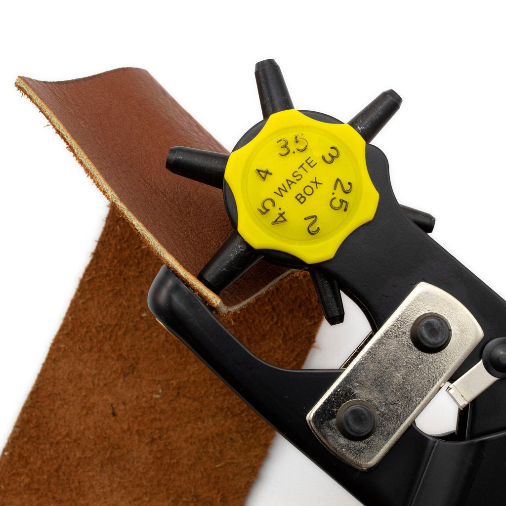 Leather Hole Punch with 6 Different Hole Sizes - Free Sample Pack of Leather Scraps Included