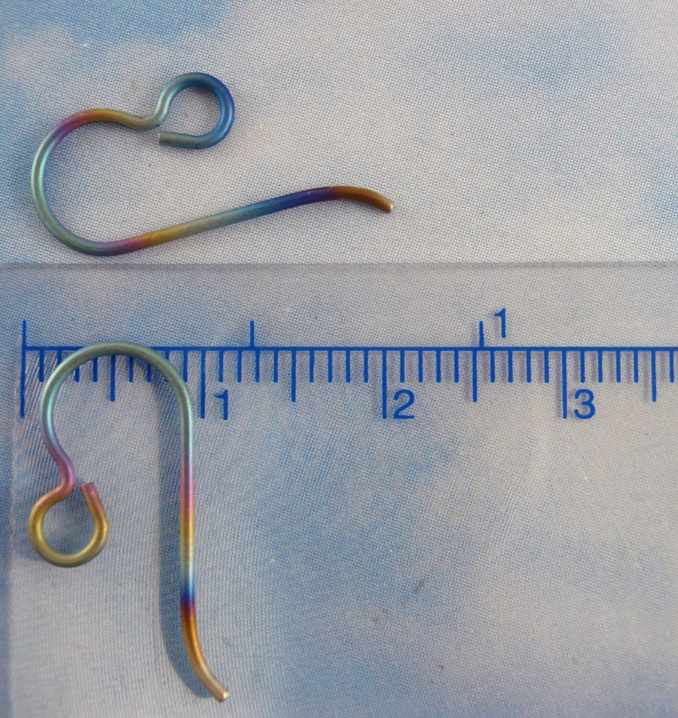 1 Pair Titanium Ear Wires -Hypoallergenic Perfect Curve Custom Handmade and Anodized - Peacock Rainbow or Single Colors - Made in the USA