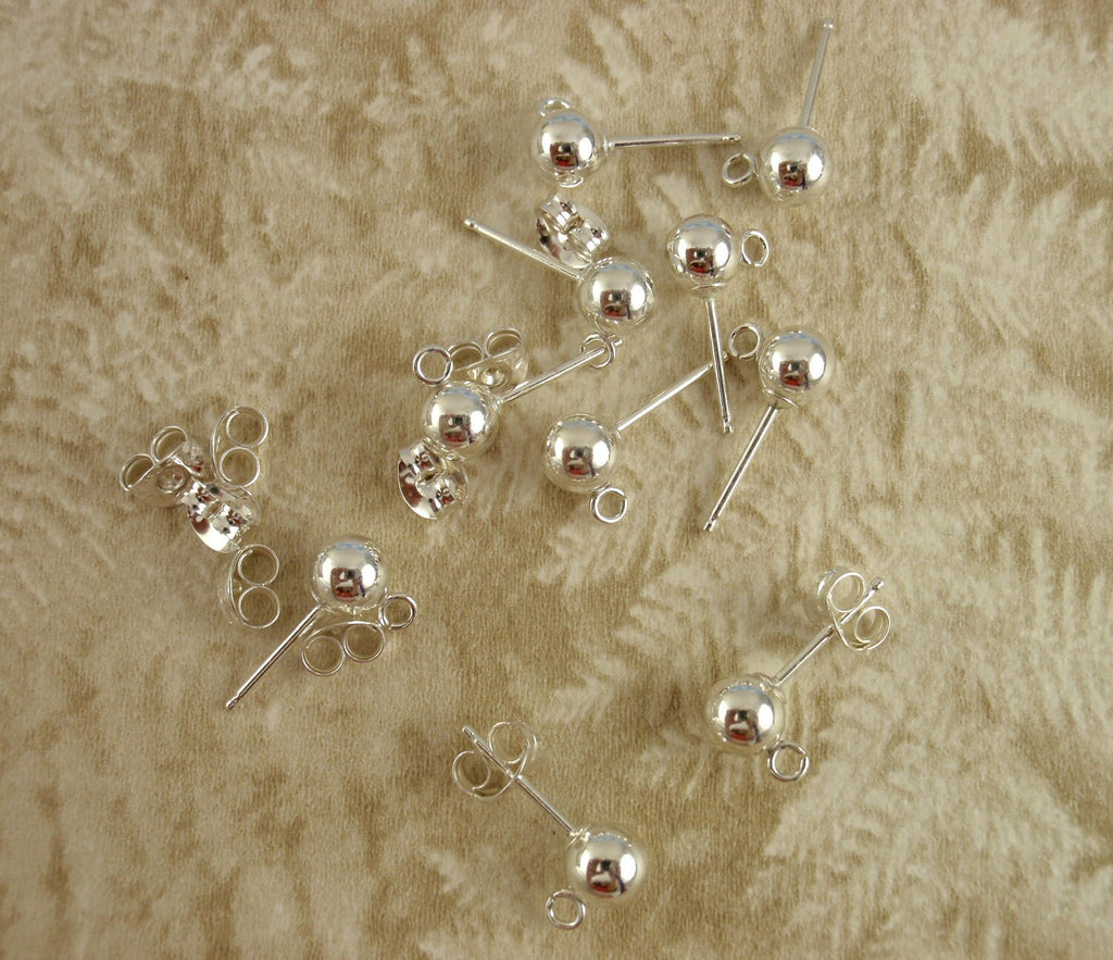 5 Pairs Sterling Silver 3mm,4mm,5mm or 6mm Ball Post Top Earrings with Open Loops and Ear Nuts