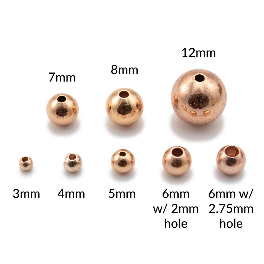 50 Rose Gold Plated Smooth Round Beads - You Pick Size 3mm, 4mm, 5mm, 6mm, 7mm, 8mm, 12mm or Mix