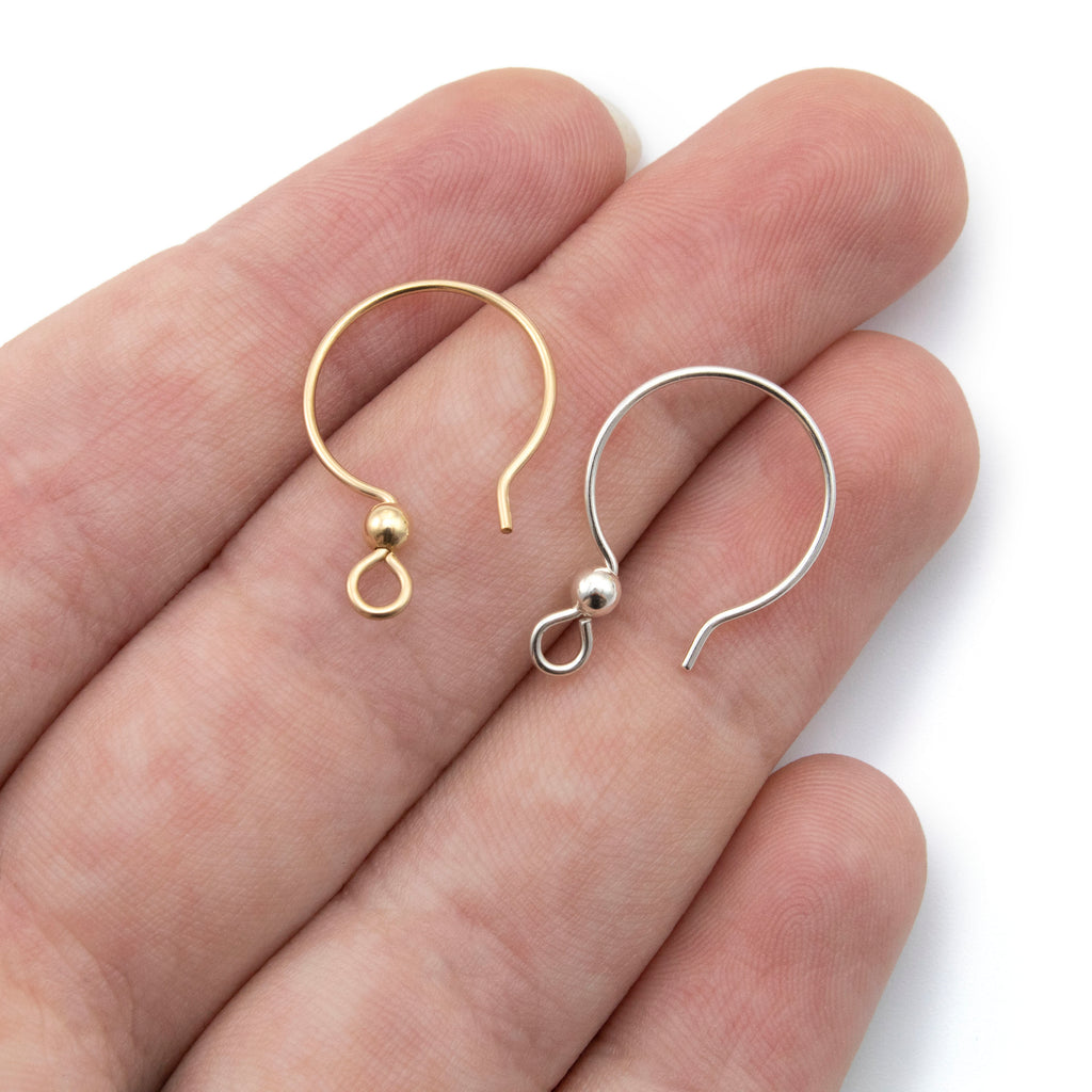 14kt Gold Filled or Sterling Silver Hoop Ear Wires with Bead - Made in the USA
