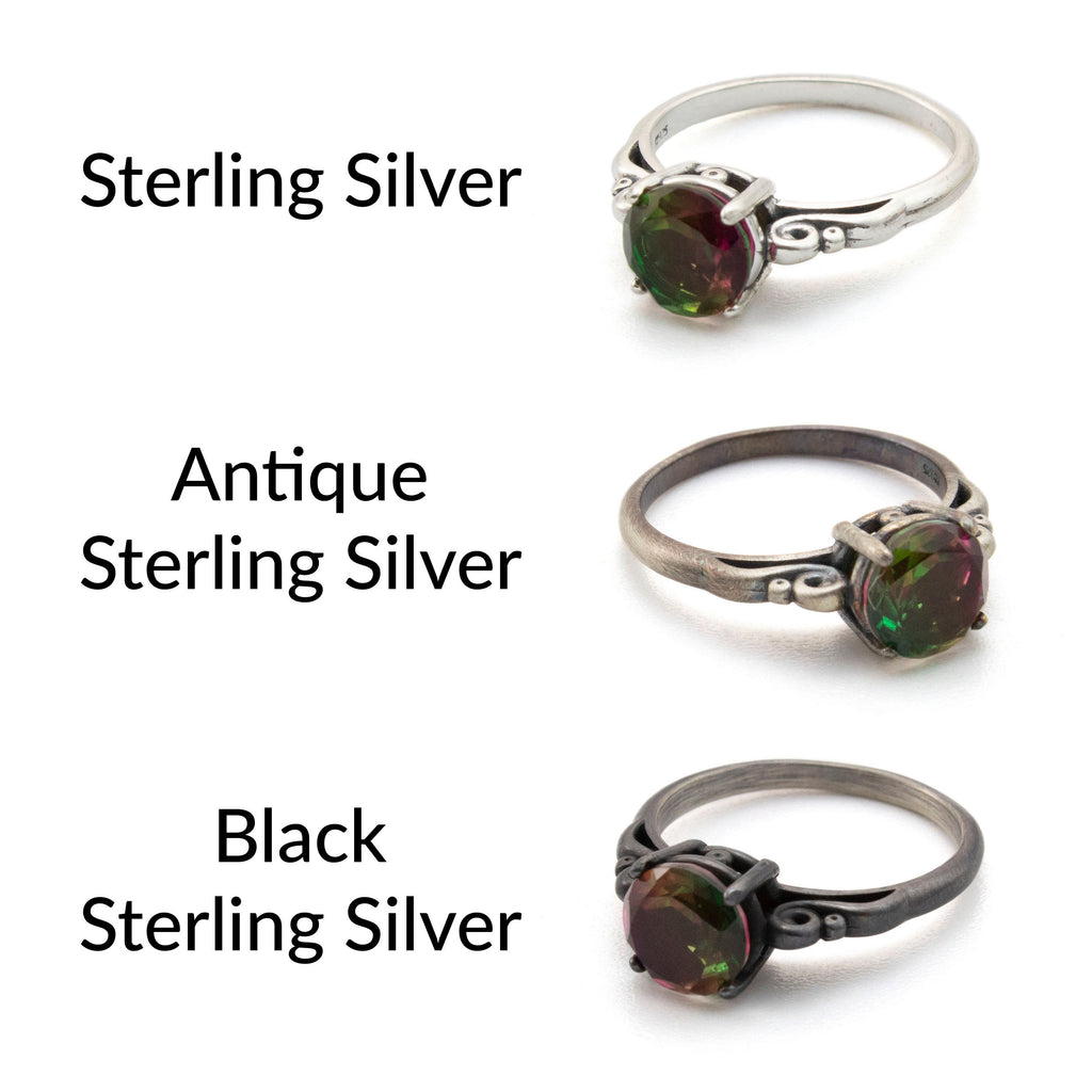 Amethyst, Opalescent Topaz, Garnet, Smokey Quartz, Blue Spinal, Aquamarine Sterling Silver Simple Swirl Custom Ring