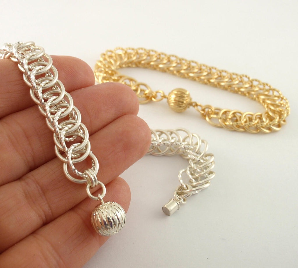 Chainmail Bracelet Kit - Half Persian 4-in-1 - Silver or Gold With Ornament Magnetic Clasp