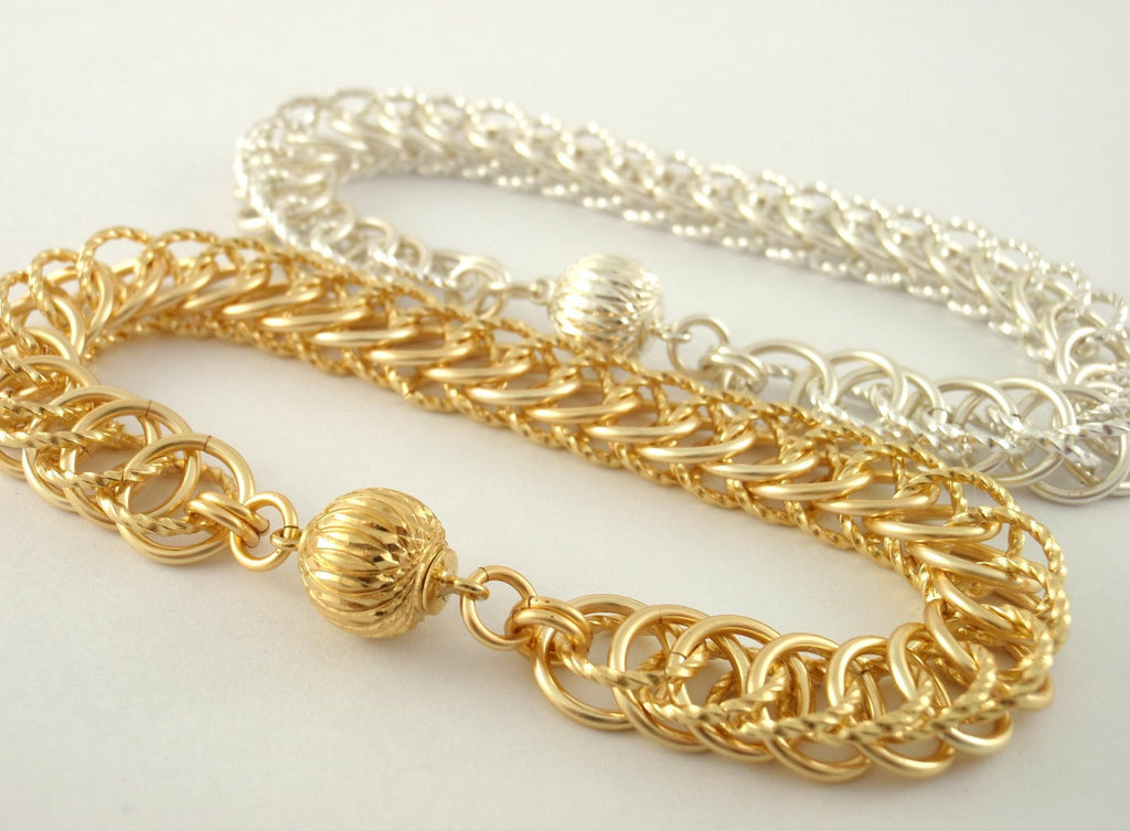 Chainmail Bracelet Kit - Half Persian 4-in-1 - Silver or Gold With Ornament Magnetic Clasp