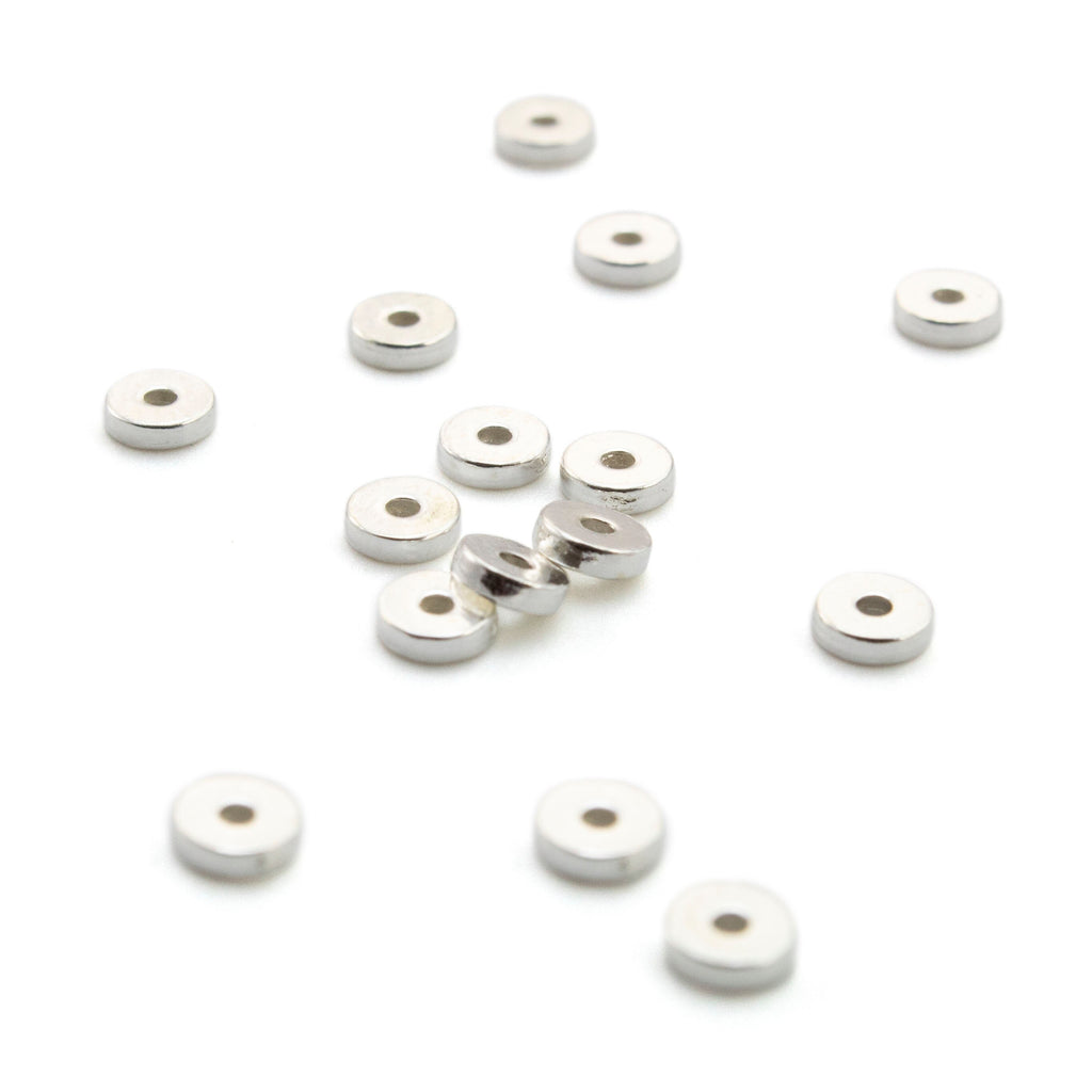 4 Sterling Silver Flat Round Beads - 4mm