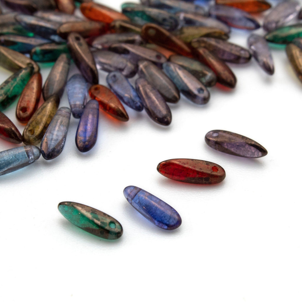 25 Dagger Beads 3mm X 10mm in Moon Dust Mix