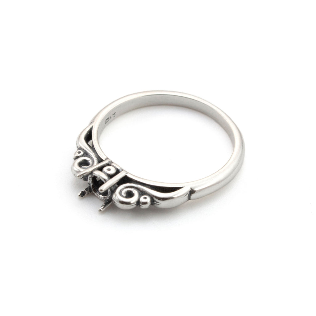 Scroll Sterling Silver Ring Setting - 4mm, 5mm, and 8mm Mountings for Easy DIY Gift in Size 7 or 8