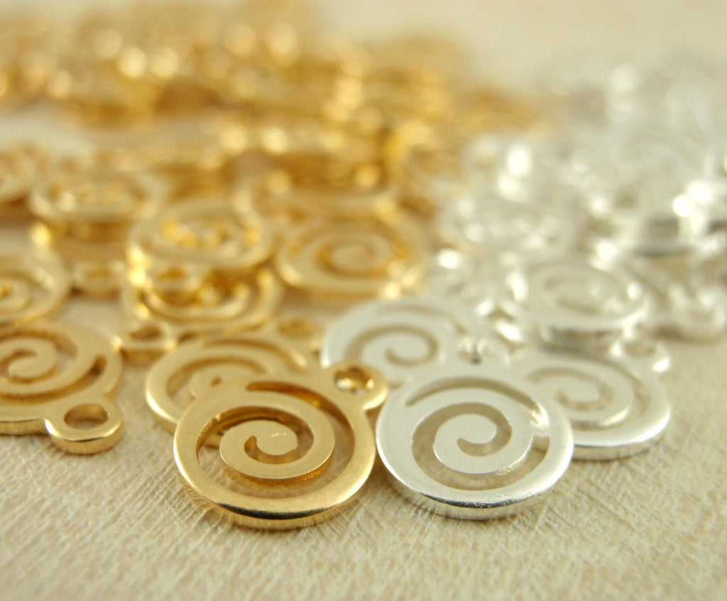 25 Silver or Gold Plated Swirl Charms - 7mm Drops - 100% Guarantee