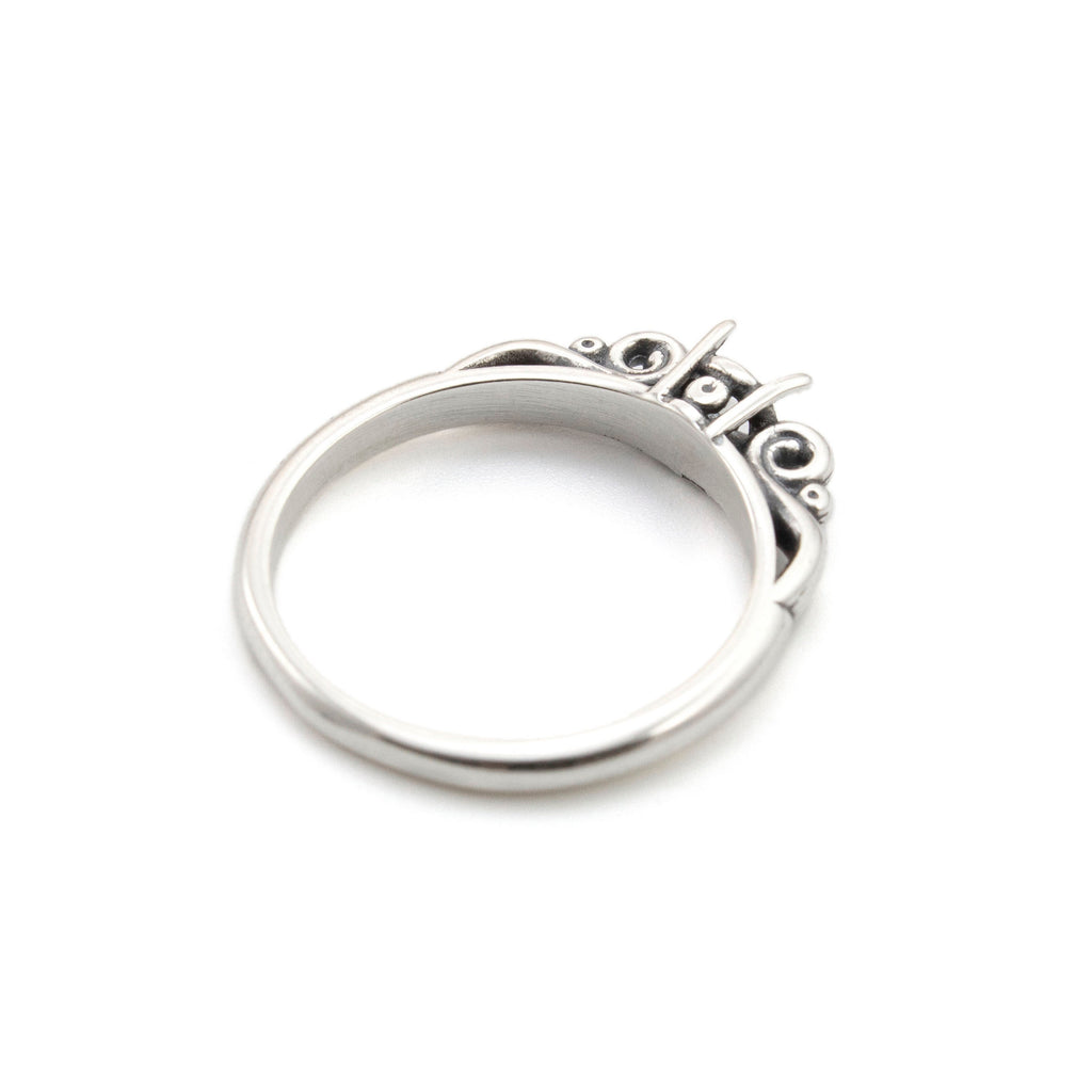 Scroll Sterling Silver Ring Setting - 4mm, 5mm, and 8mm Mountings for Easy DIY Gift in Size 7 or 8