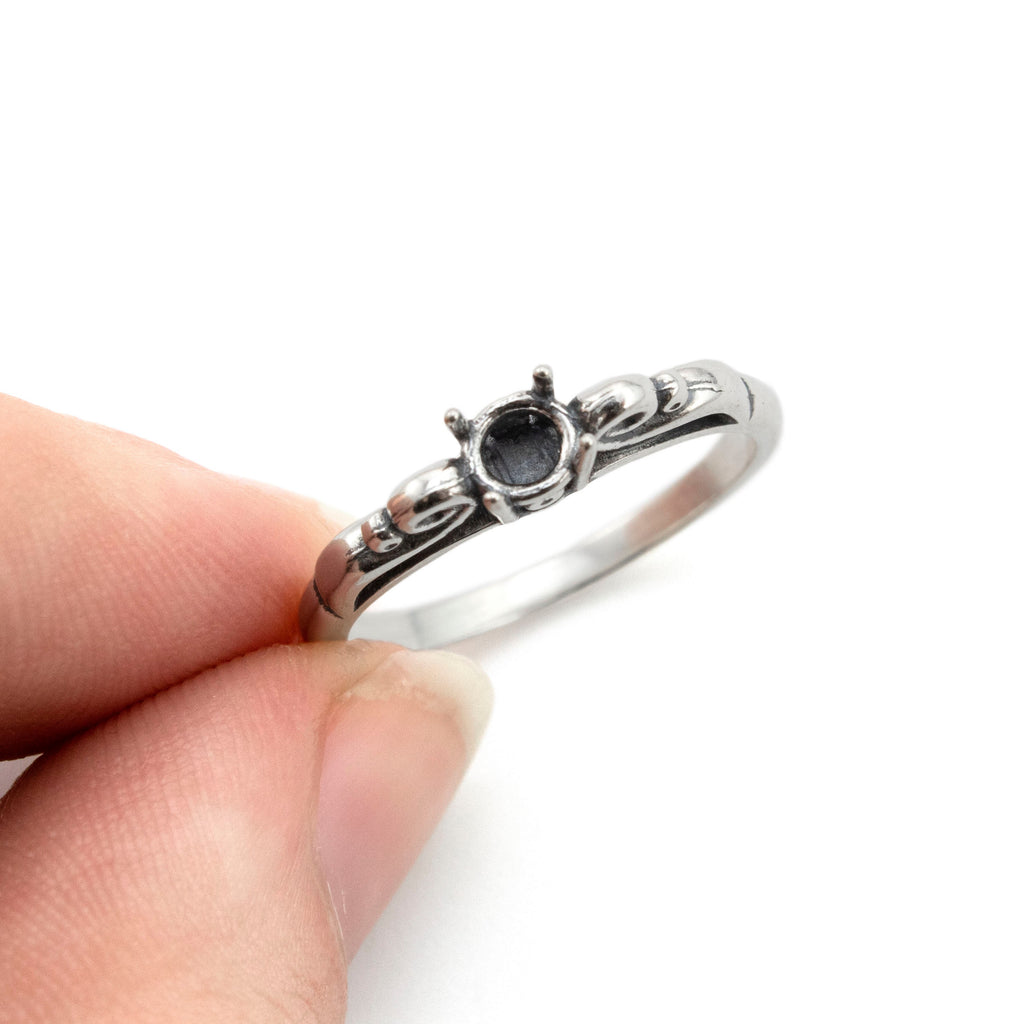 Scroll Sterling Silver Ring Setting - 4mm, 5mm, and 8mm Mountings for Easy DIY Gift in Size 7 or 8