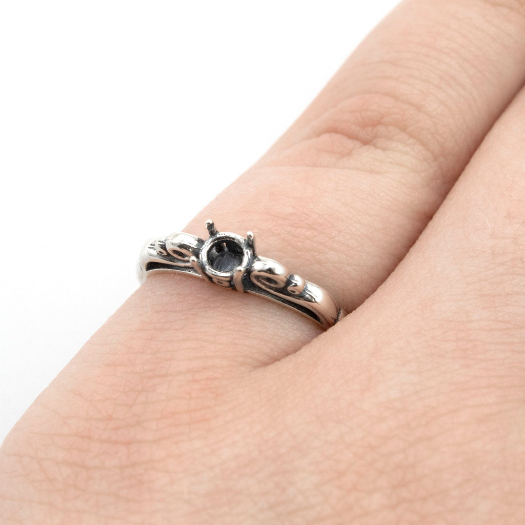 Scroll Sterling Silver Ring Setting - 4mm, 5mm, and 8mm Mountings for Easy DIY Gift in Size 7 or 8