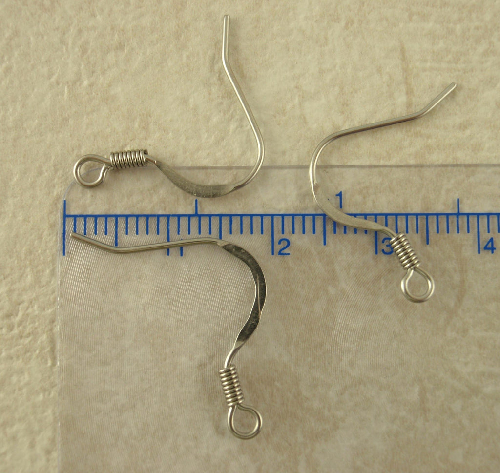 10 Pairs Surgical Steel Ear Wires Hammered with Coils - Made in the USA