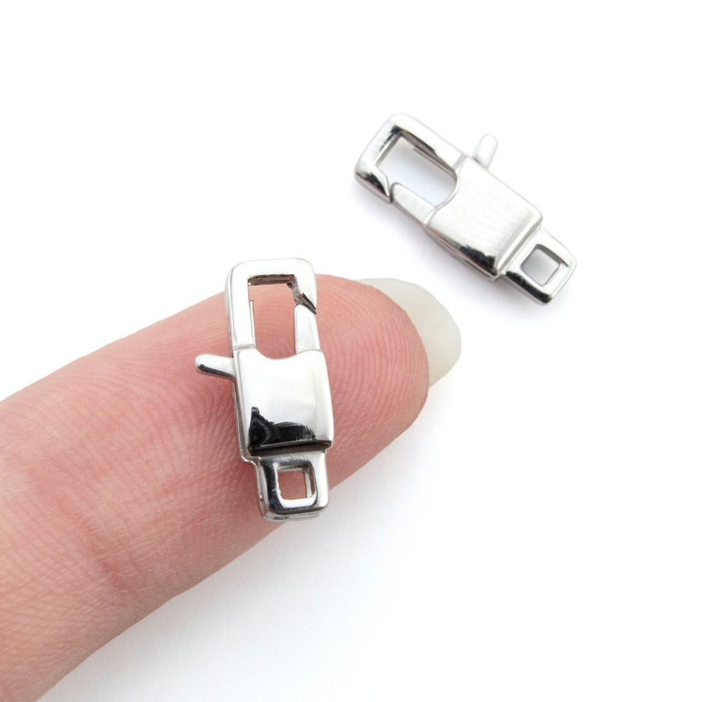 1 Stainless Steel Lobster Clasp - Unique Square Style - Medium - 16x7mm - Sturdy and Shiny - 100% Guarantee