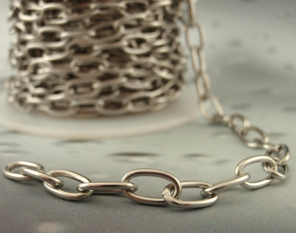 8.6mm Stainless Steel Oval Cable Chain - Top Shelf 316L - By the Foot or Finished Necklace - Made in the USA