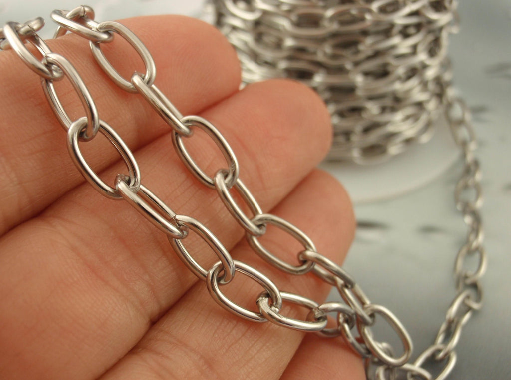 Stainless Steel 5.3mm Links -316L - Top Shelf - By the Foot or Finished with Clasp - Large Oval Cable - Made in the USA