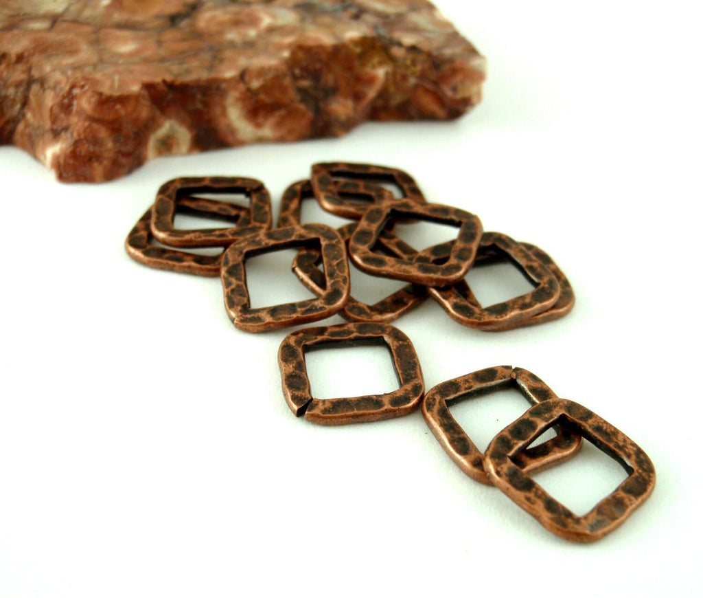 7 Hammered Square Components  - 10mm Silver Plate, Gold Plate, Copper, Antique Copper 100% Guarantee