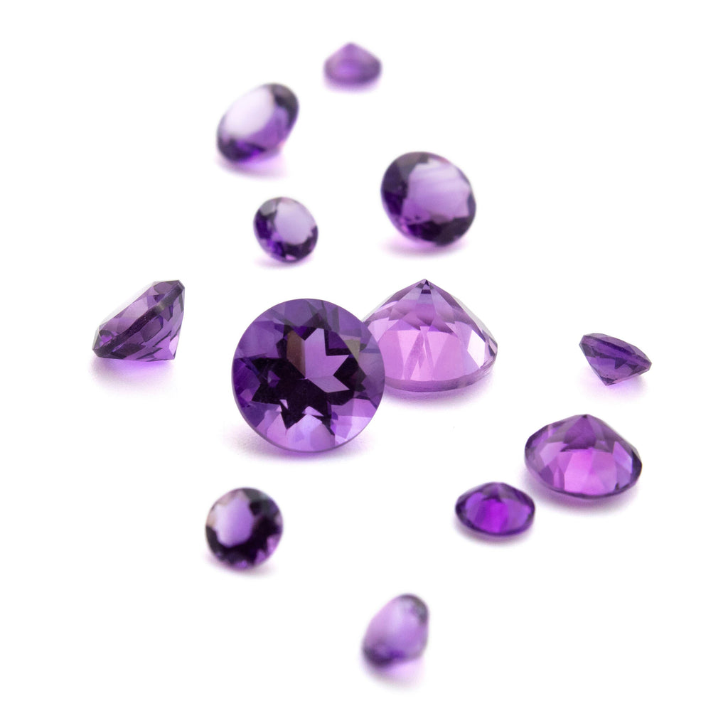 Amethyst Grade AAA Natural Loose Round Faceted Stones in 1.5mm, 2mm, 2.5mm, 3mm, 4mm, 5mm, 6mm, 8mm, 10mm