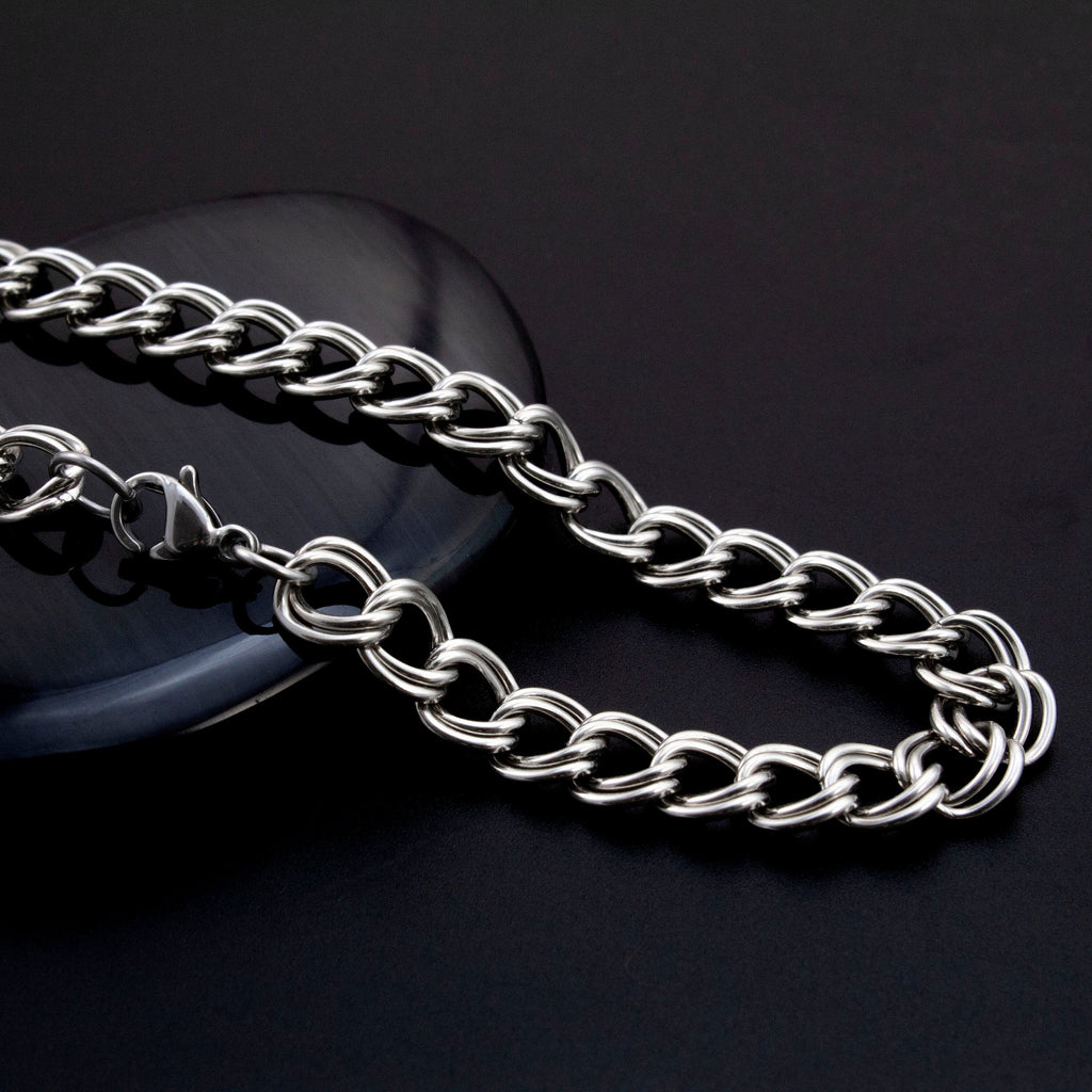 6.8mm Double Curb Chain in Rhodium Plated Brass - By the Foot or Finished Necklace