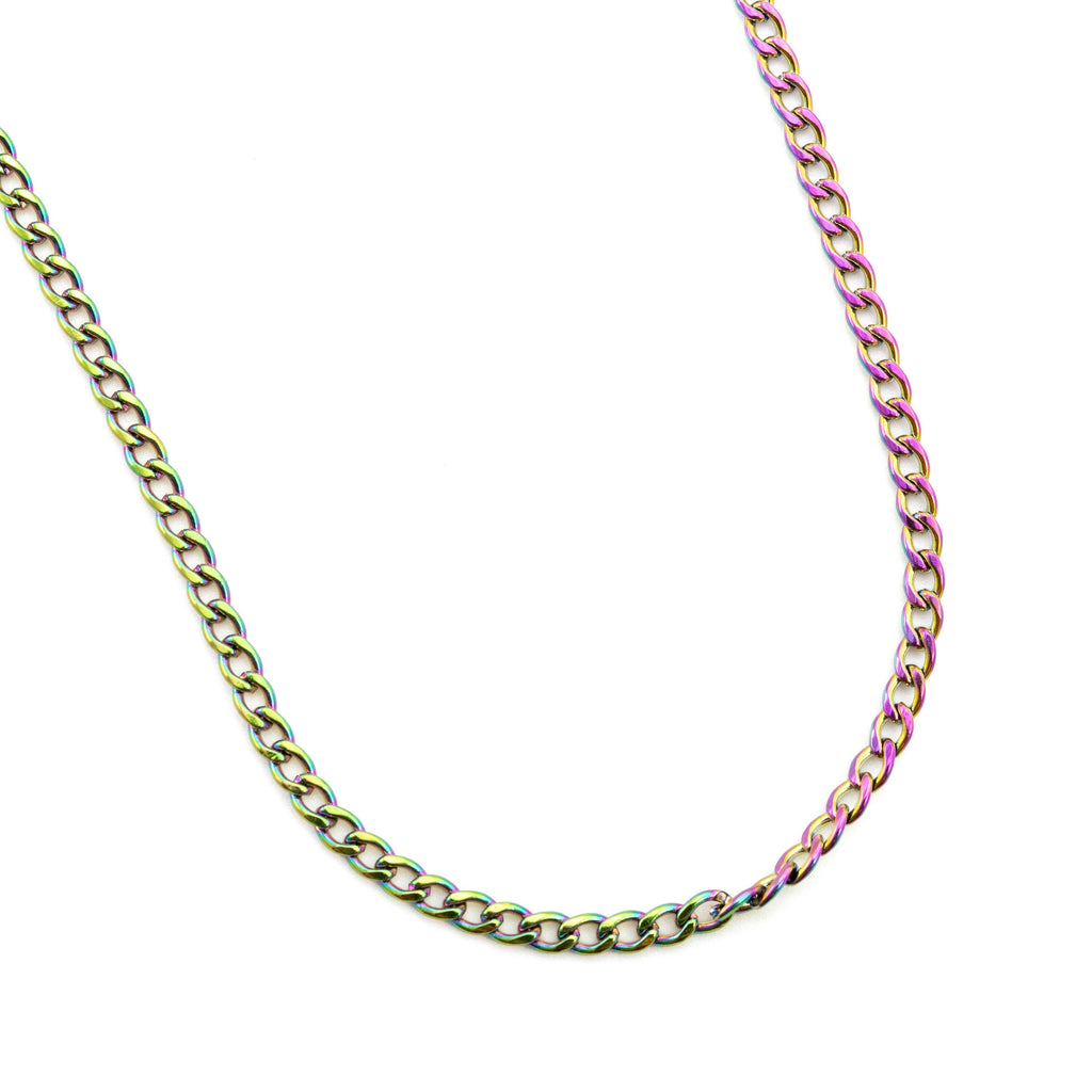 2mm Curb Chain in Rainbow Anodized Surgical Steel - By the Foot or Finished Necklace