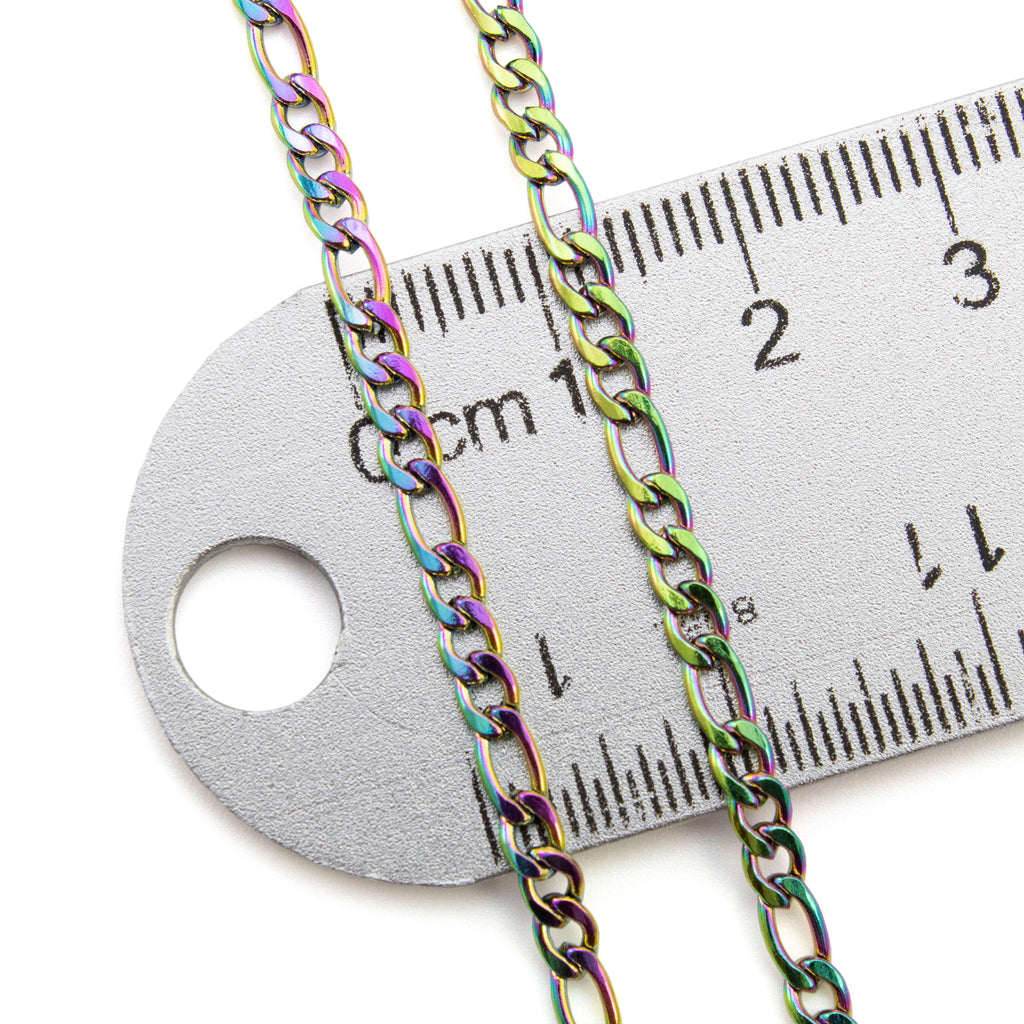 3mm Figaro Chain in Rainbow Anodized Surgical Steel - By the Foot or Finished Necklace Chain