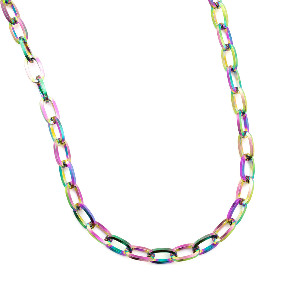 4mm Oval Cable Chain in Rainbow Anodized Surgical Steel - By the Foot or Finished Necklace