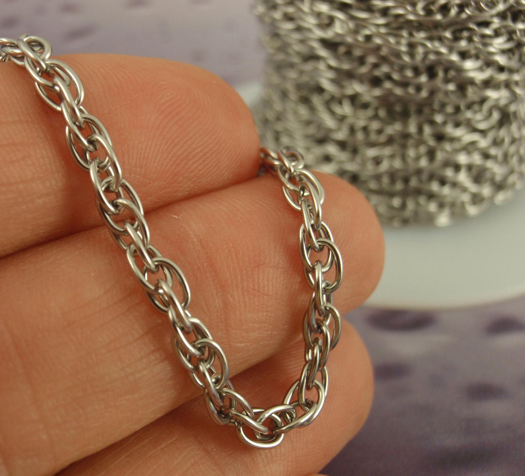 3.4mm Stainless Steel Double Spiral Rope Chain - Ready Made or By the Foot - Made in the USA