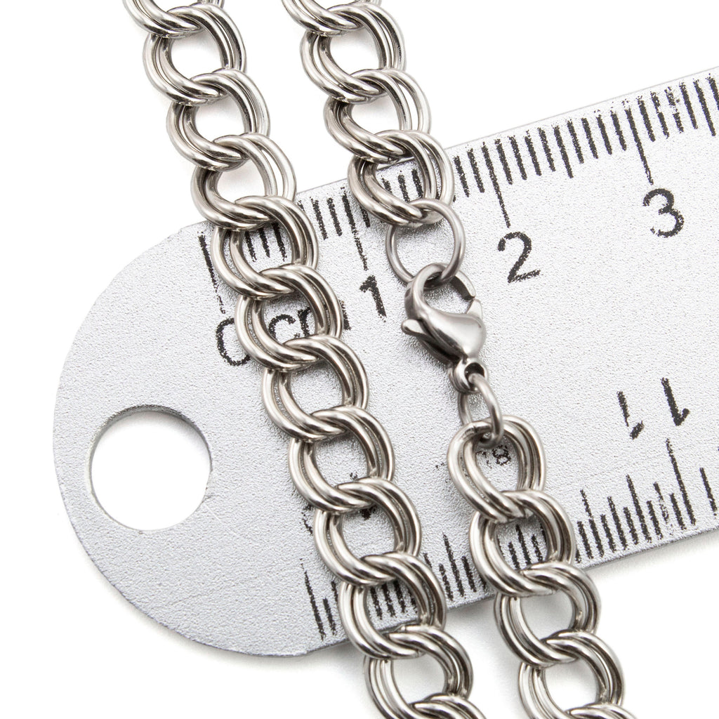 6.8mm Double Curb Chain in Rhodium Plated Brass - By the Foot or Finished Necklace