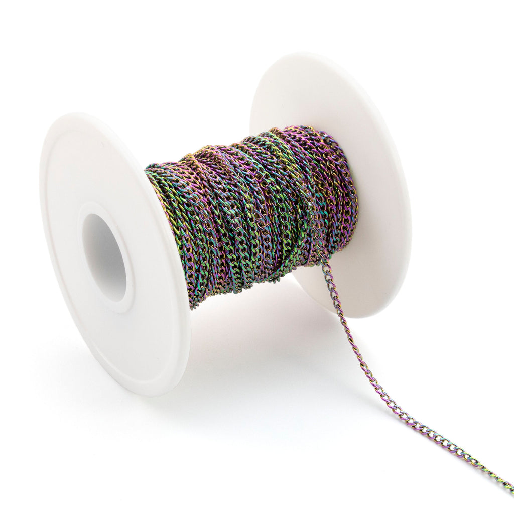 2mm Curb Chain in Rainbow Anodized Surgical Steel - By the Foot or Finished Necklace