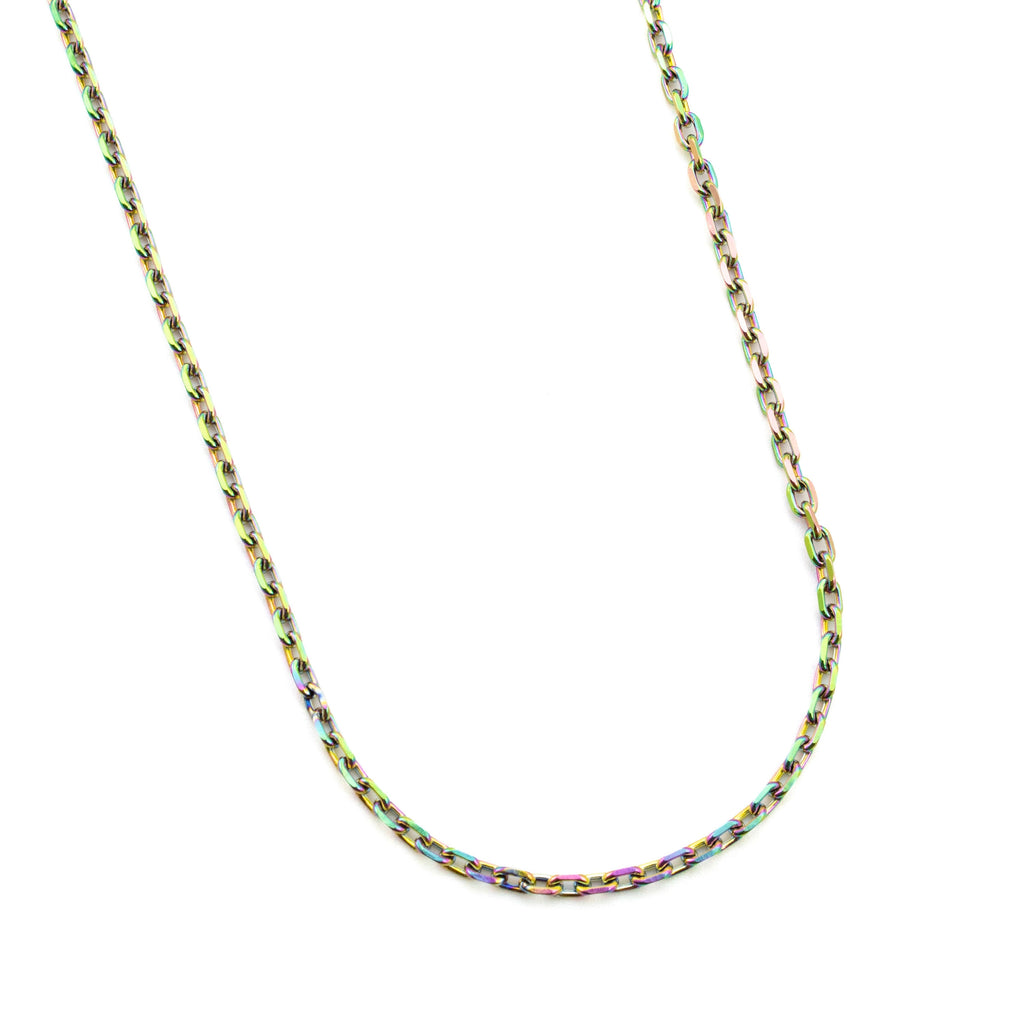 2mm Diamond Cut Oval Cable Chain in Rainbow Anodized Surgical Steel - By the Foot or Finished Necklace