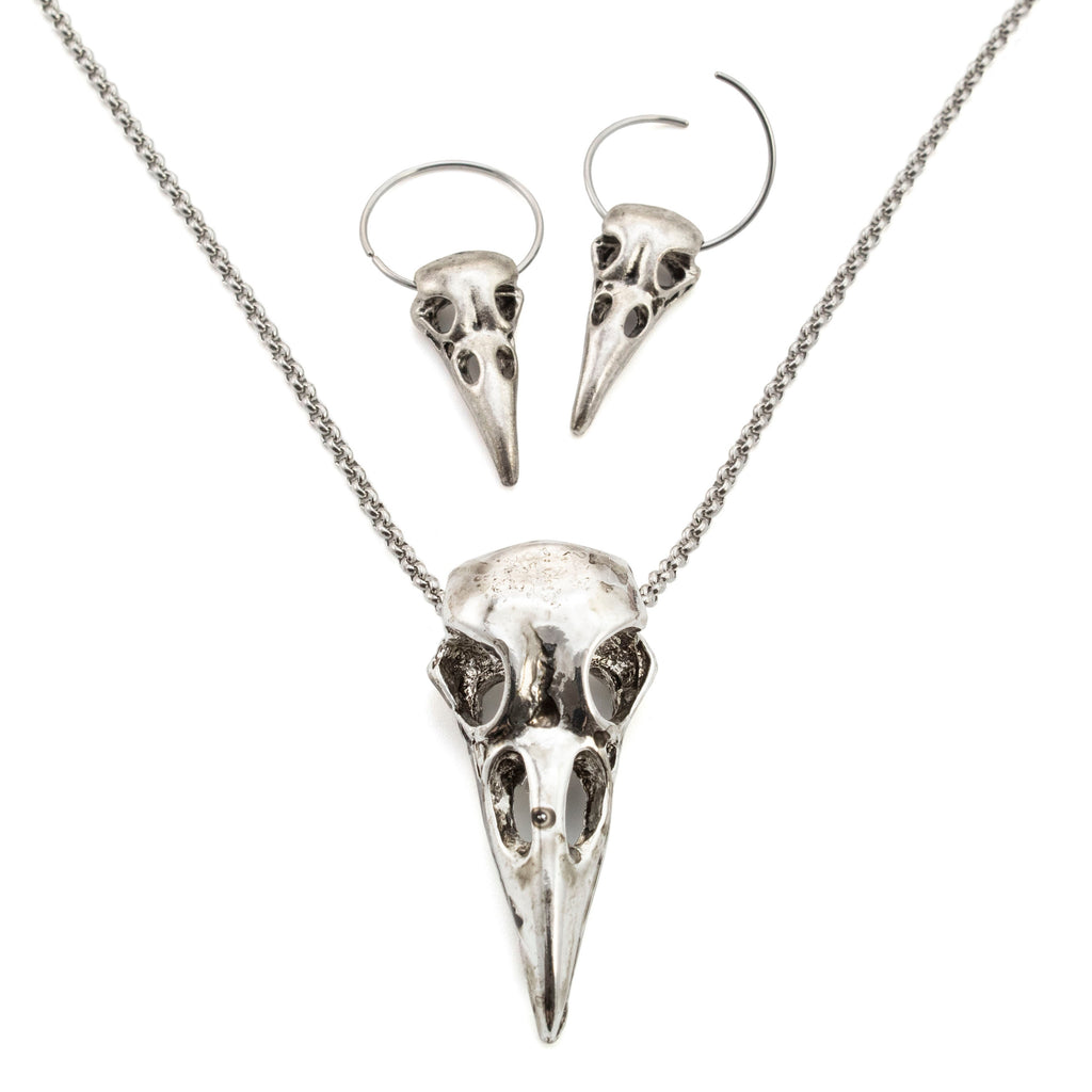 3D Raven Skull Pewter Pendant - Focal Charm with Antique Silver or Antique Gold Finish - 2 Sizes