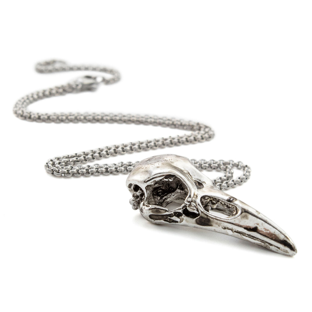 3D Raven Skull Earrings and Necklace in Antique Silver and Stainless Steel