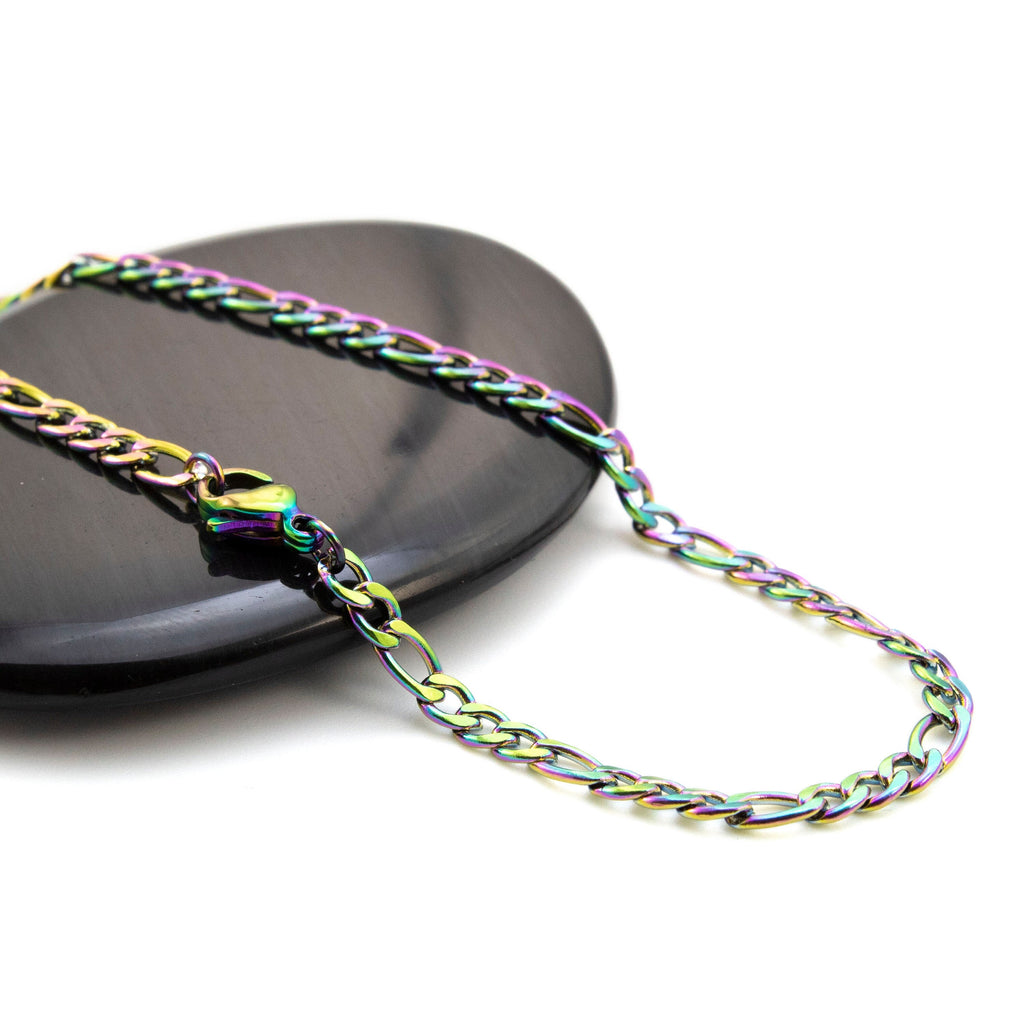 3mm Figaro Chain in Rainbow Anodized Surgical Steel - By the Foot or Finished Necklace Chain