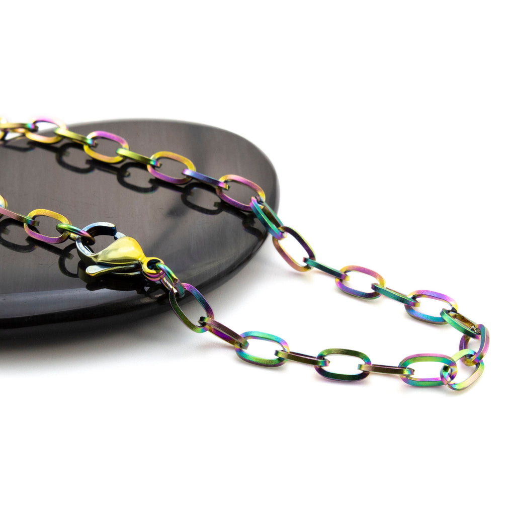 4mm Oval Cable Chain in Rainbow Anodized Surgical Steel - By the Foot or Finished Necklace