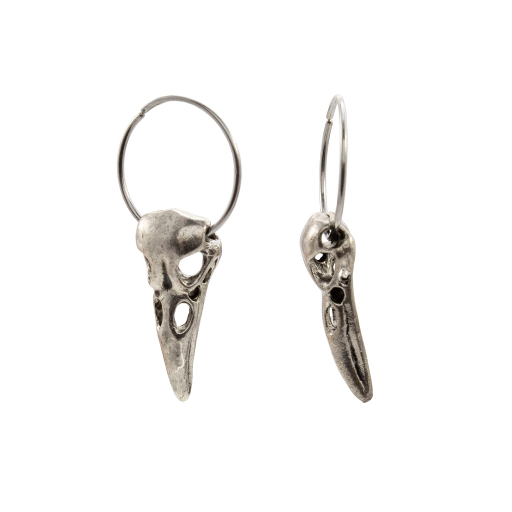 3D Raven Skull Earrings and Necklace in Antique Silver and Stainless Steel