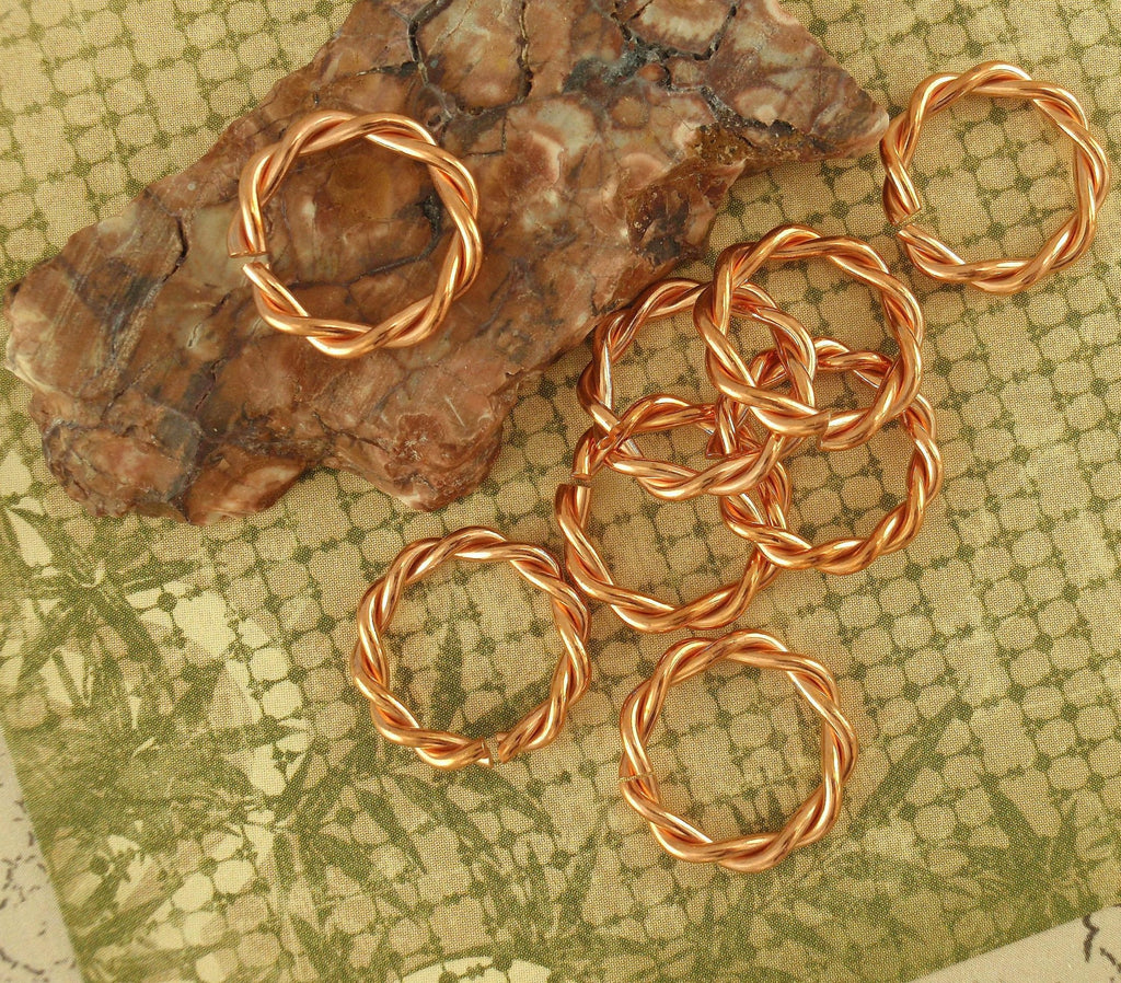50 Twisted Fancy Raw Copper Jump Rings - You Pick Gauge and Diameter