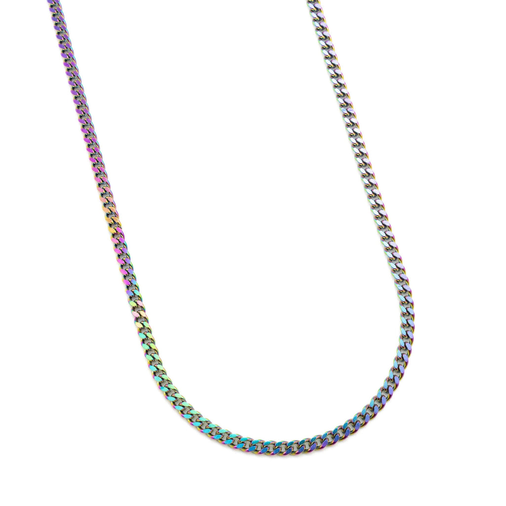 2mm Diamond Cut Curb Chain in Rainbow Anodized Surgical Steel - By the Foot or Finished Necklace