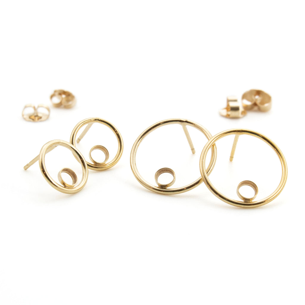 14kt Gold Filled Open Circle Earring Posts with 3mm Cabochon Mounting - 10mm or 15mm