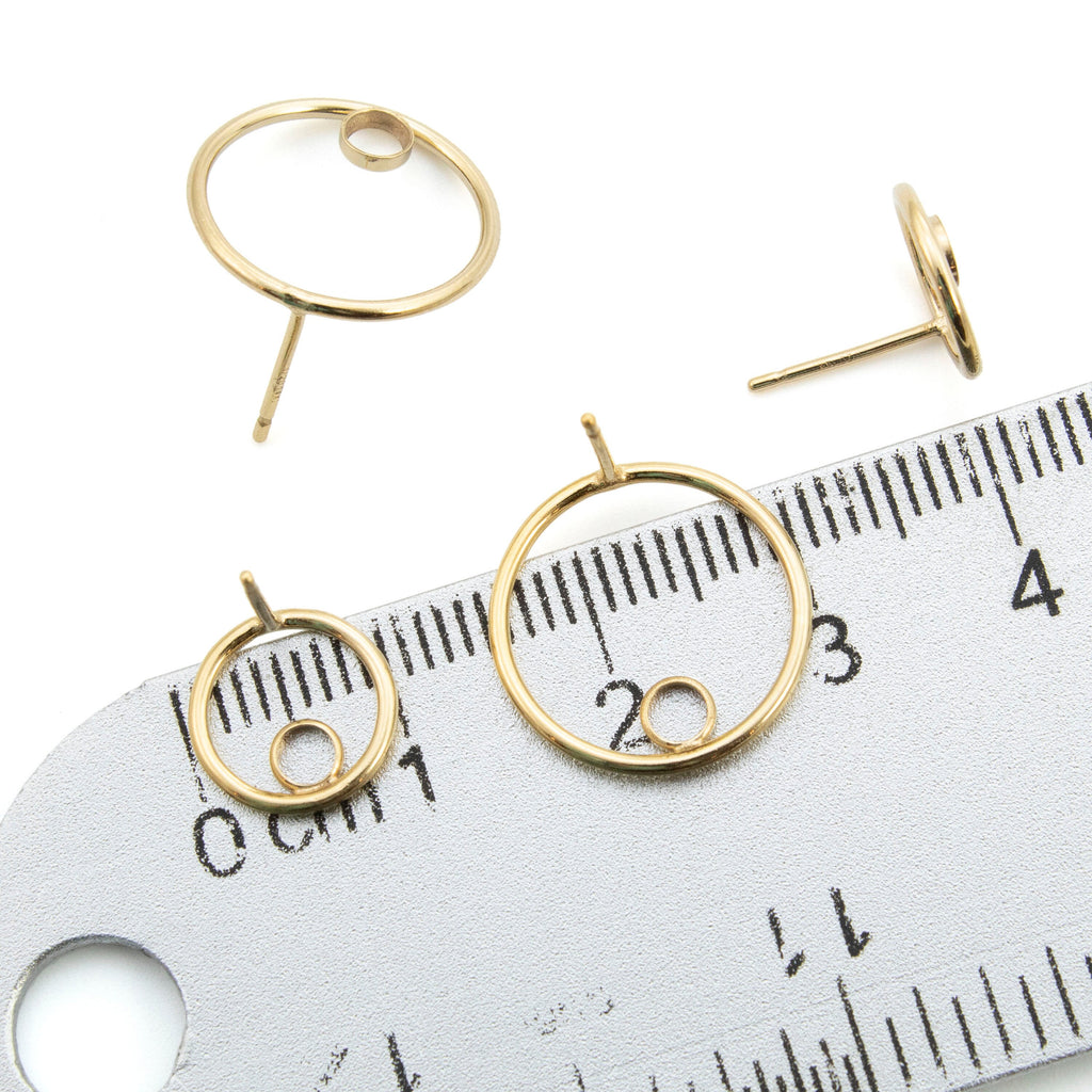 14kt Gold Filled Open Circle Earring Posts with 3mm Cabochon Mounting - 10mm or 15mm