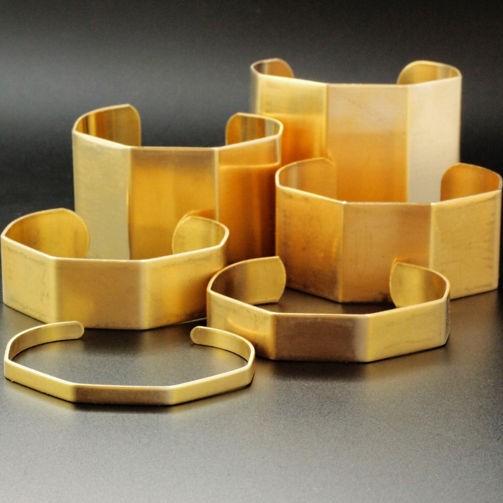 Bent Bangle Cuff Bases in Rich Low Brass - Open Hexagon - 6 Sizes to Choose From 6.5mm - 50mm